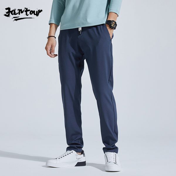 

2020 fashion men pants slim fit spring summer business flat classic full length thin blue casual trousers male, Black