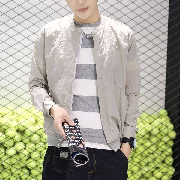 

new zipper uv-protection wear clothes big size men's tide leisure jacket thin coat summer full length mens jacket, Black;brown