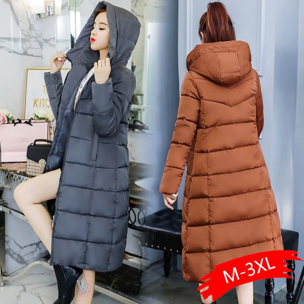 

2019 parka women's new korean long cotton padded women's thickening slim coat winter women clothes drop shipping, Black