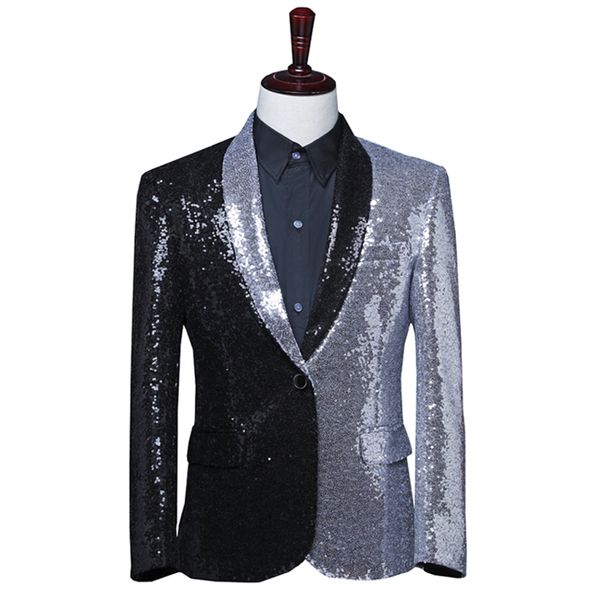 

new brand suit men black silver sequins splice dress singer dj host suit boy hair stylist coat tide blazer plus size costumes, White;black