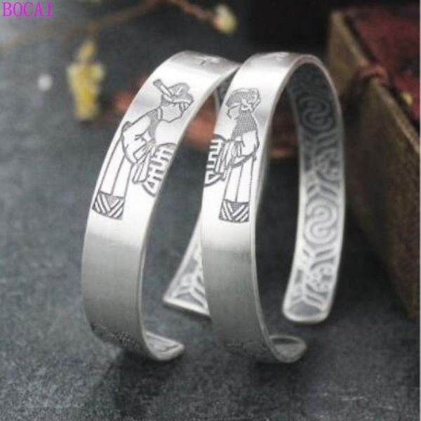 

bangle sterling s999 silver men's and women's bracelet a man woman holding hands retro thai craft couple bracelets, Black