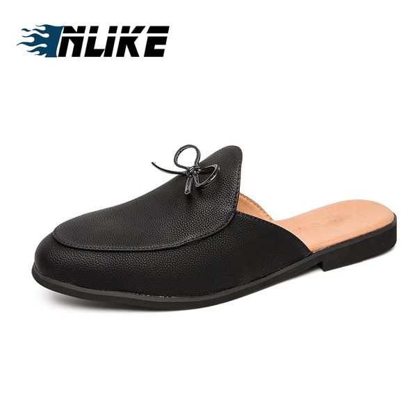 

men half slippers slip on outdoor mens casual shoes slides man driving loafers, Black