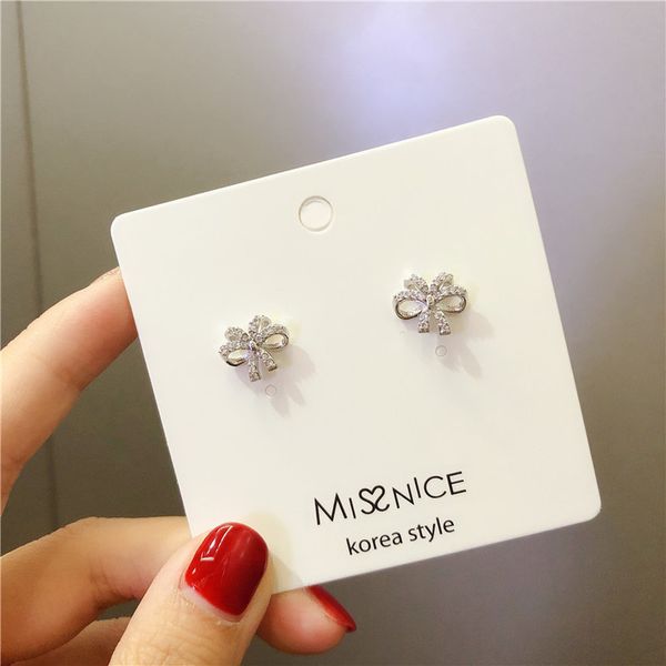 

2019 new korea style girl earrings silver needle small cute zircon bow mini stud earrings for women fashion jewlry accessories, Golden;silver