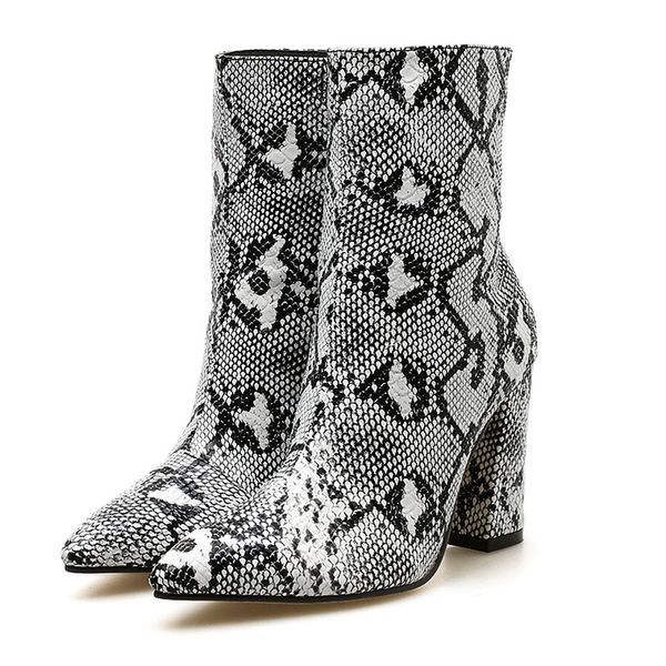 

women snake boots winter shoes women toe zip thick pointed high shoes boots chaussures femme #442, Black