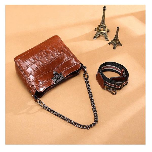 

designer-genuine leather bag lady 2019 new fashion chain single shoulder bag crocodile twill bucket bag