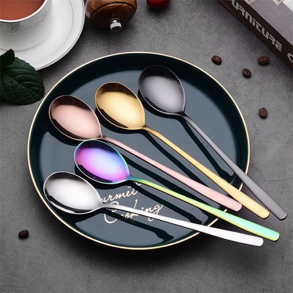 

korean soup spoon korean 304 stainless steel dinner spoon fork silver gold copper rainbow black cutlery