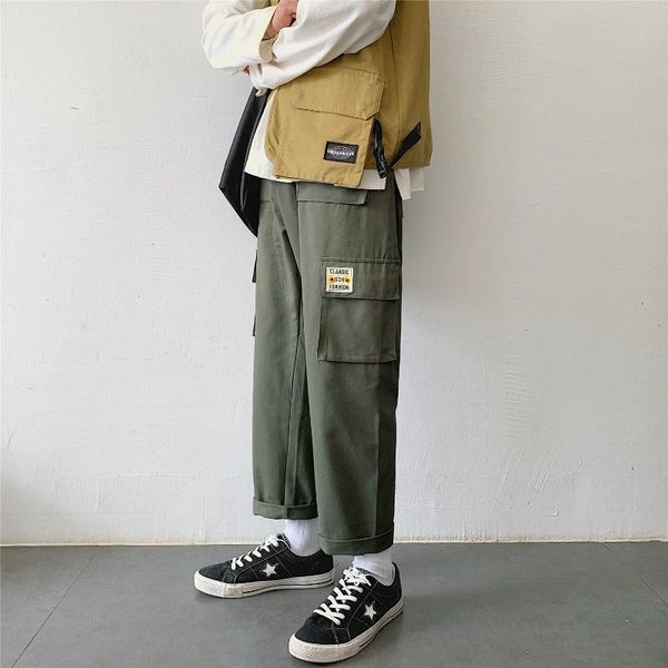 

2020 new spring autumn cargo pants mens pockets joggers mens hiphop casual loose solid pants male japanese sweatpants men, Black