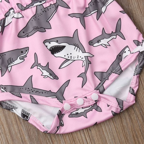 

pudcoco 2019 summer toddler baby girls shark sleeveless bodysuit jumpsuit headband outfit set pink casual sunsuit, White