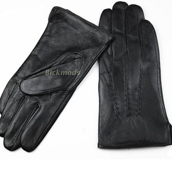 

leather gloves male sheepskin straight button style thin velvet lining warm fall winter men' leather split 2018 y200110, Blue;gray