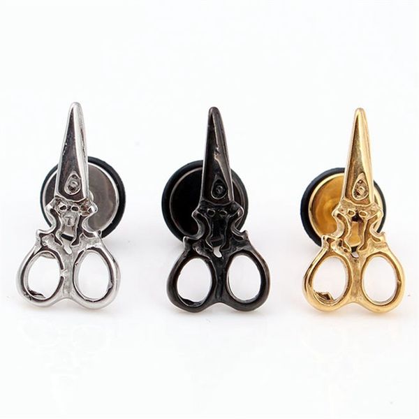 

fashion korean 1pc kpop scissor earrings black color stainless steel stud earings for women party fancy jewelry boucle d'oreille, Golden;silver