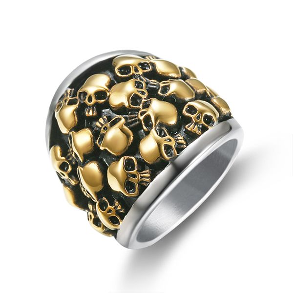 

skull heads stainless steel men ring silver gold color punk skeleton skull rock finger ring for men fashion jewelry, Slivery;golden