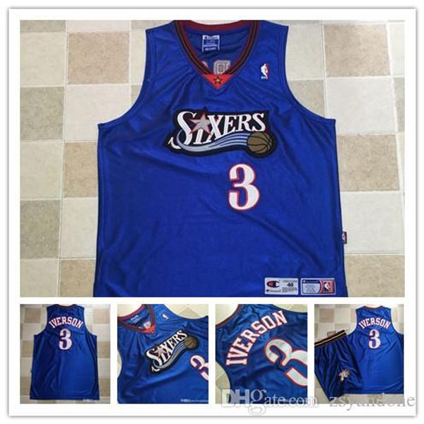 

men's 1999-2000 philadelphia 76ers #3 nba allen iverson royal hardwood classics basketball jersey, Black