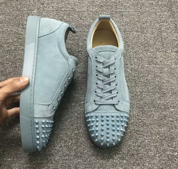 

sneaker studded spikes men trainers red bottom shoes grey new designer brand flat genuine leather for us 5-12, Black