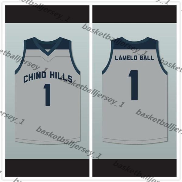 

lamelo ball 1 chino hills huskies gray basketball jersey-1, Black;red
