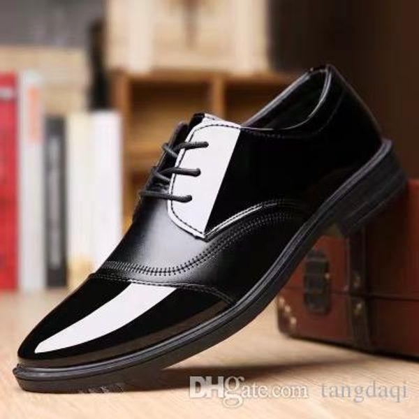 

2019 new spring british tide men's shoes breathable business shoes men's dress shoes sharp head pure color, Black