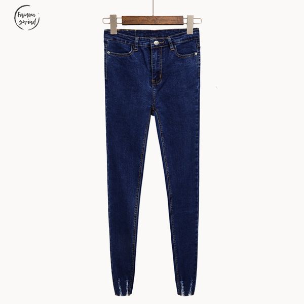 

джинсы женские stretch высокой талией тощий 4xl скретч ноги урожай молния fly черный синий карандаш брюки плюс размер s женский, Blue