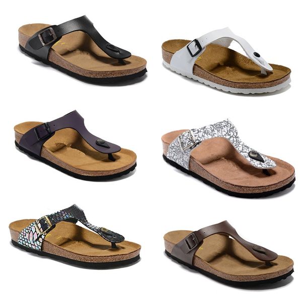 

gizeh arizona florida cork slippers men and woman open toe beach sandals summer platform slippers genuine leather flats casual shoes sz 34-4, Black