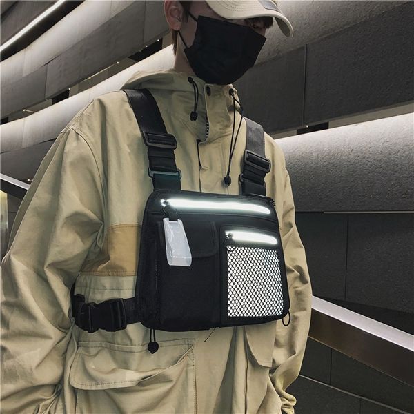 

reflective chest bag for men multi-function street style women vest strap hip-hop tooling chest utility bag