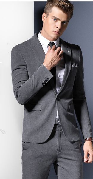 

grey wedding tuxedos slim fit suits for men groomsmen suit two pieces prom formal suits (jacket+pants+tie) 035, Black;gray