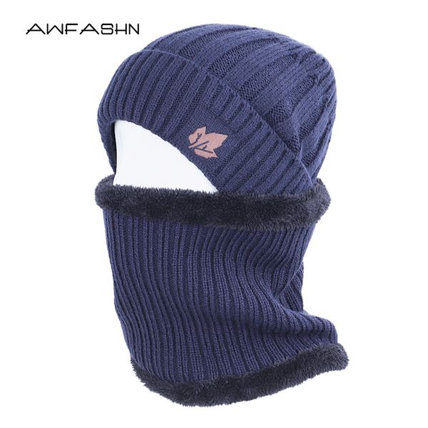 

2019 новые зимние классические мужские knit hat шарф наборы руно толстая подкладка plus velvet шапочки шарфы мужская теплая мягкая cap балак, Blue;gray