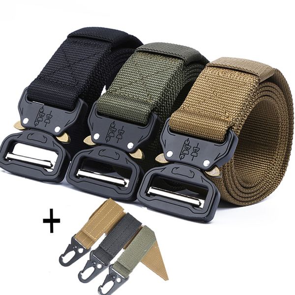 

125 135 145cm tactical belt nylon belts men's army style jeans belt metal buckle cinturon automatic waist strap outdoor, Black;brown