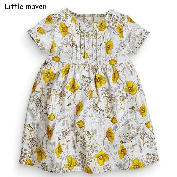 

little maven 2019 new summer baby girls brand dress kids cotton floral short sleeve dresses s0312 y200226, Red;yellow