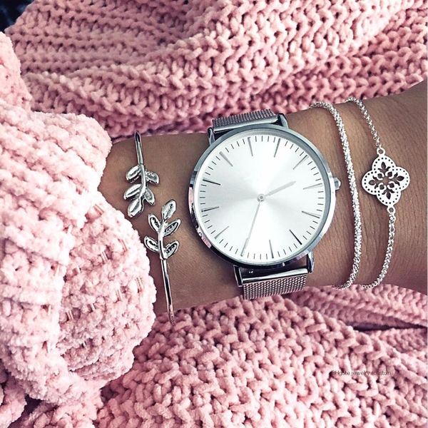 

3 Pcs/ Set Boho Hollow Leaf Flower Chain Opening Silver Bracelet Set Women Exquisite Party Jewelry Charm Valentines Day Gift