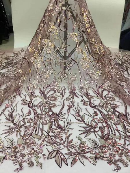 

new african net lace fabric nigerian french mesh lace fabric embroiderey sequins for wedding dress sewing, Pink;blue