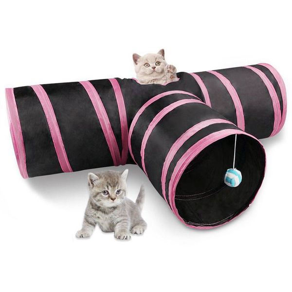 

cat tunnel 3 way collapsible pet cat play tunnel with ringing ball, spacious tube fun for cat puppy kitten