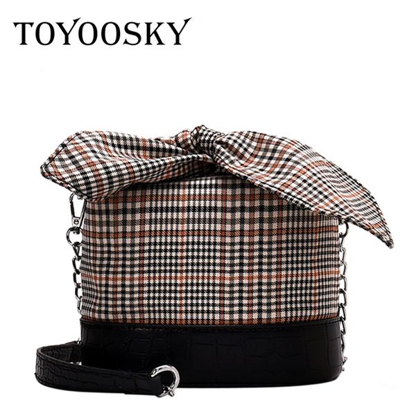 

toyoosky designer women wool handbags vintage shoulder bow strap ladies crossbody bags female plaid bucket bag winter purse