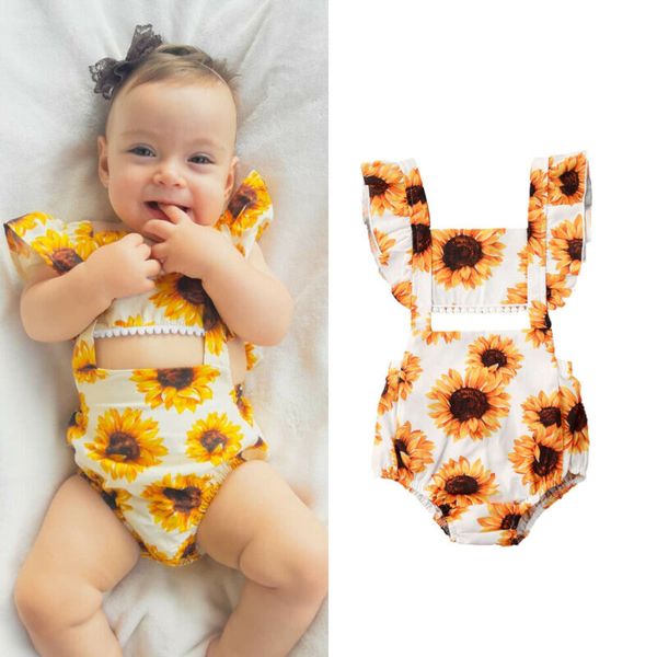

toddler kids baby girl summer clothes sunflower romper jumpsuit sunsuit outfit 0-24 months, Blue