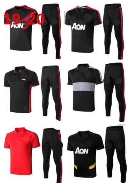 

19 20 manchester polo short sleeve shirt trousers united pogba soccer training suit 2019 rashford lukaku man football polo shirts tracksuit, Black