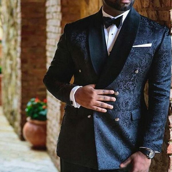 

2019 classic navy blue groom tuxedos double breasted shawl lapel men suits for wedding evening prom wear (jacket +pants), Black;gray