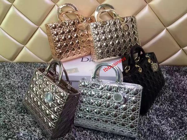 

luxury quality brand design lady plaid messenger bag genuine patent leather 7 plaid xl tote handbag real leather with charms miss chain