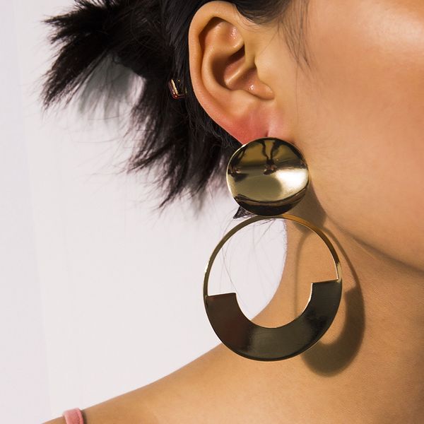 

retro geometric creative meniscus o word semicircular asymmetric earrings, White