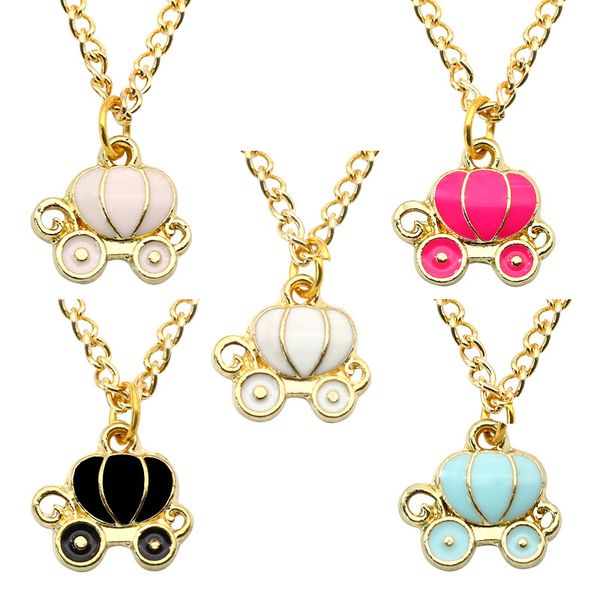

enamel charms pendant necklace 5pcs/lot princess carriage car pendants jewelry gold tone alloy chains clavicle necklace, Silver