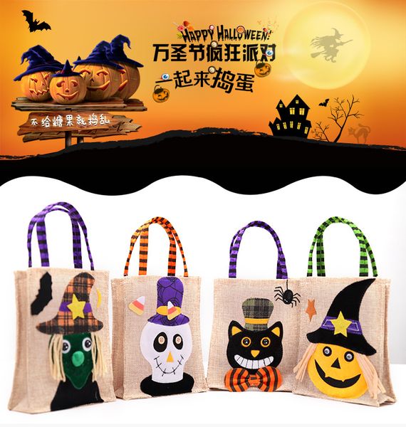 

2019 new halloween linen pumpkin tote bag candy bag sugar gift square 1pcs halloween gift decoration props