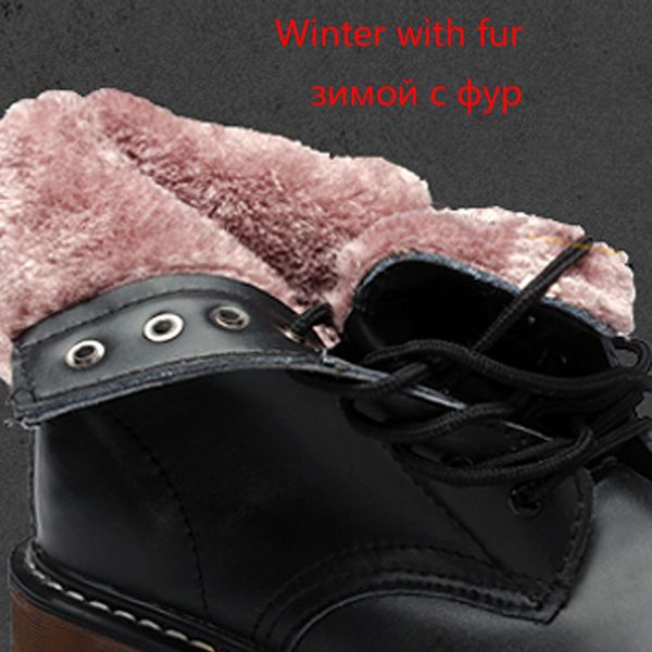 

men fashion genuine leather ankle martin for women casual lace-up dr. motorcycle shoes warm winter boots mx200324, Black