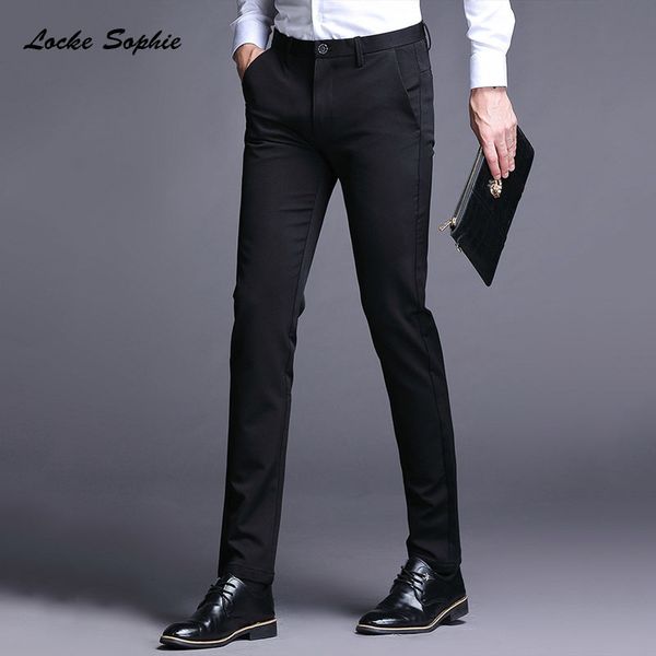 

1pcs mens plus size pencil pants trousers 2020 summer new fashion cotton blend splicing elastic men's skinny business trousers, Black