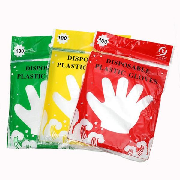 

Пластиковые одноразовые перчатки Food Grade Водонепроницаемый Прозрачные перчатки Главная Чистые перчатки красочная упаковка 100шт Другие инструменты кухни WY585Q
