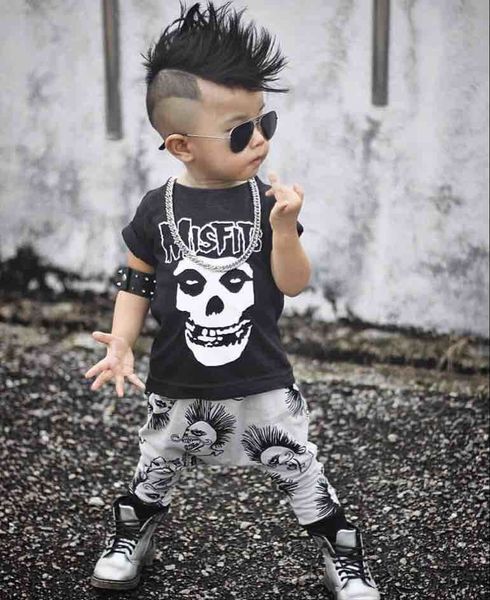 

new 2018 summer baby boy clothing sets newborn misfits prints short sleeve t-shirt+pants baby boys clothes toddler outfits y190515, White