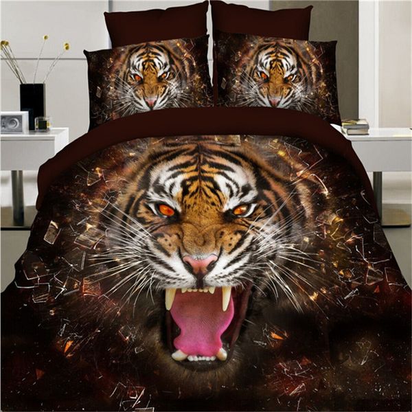 

3d animal bedding set tiger wolf horse dog lion peacock duvet cover flat sheet pillowcases polyester bedclothes full size 4pcs bedlinen