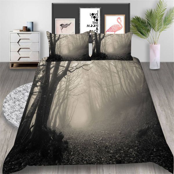 Queen Size Bedding Set 3d Printed Foggy Forest Duvet Cover King