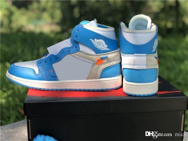 

est off air authentic 1 high unc basketball shoes men women chicago white university blue dark powder blue cone aq0818-148 sneakers 5-13