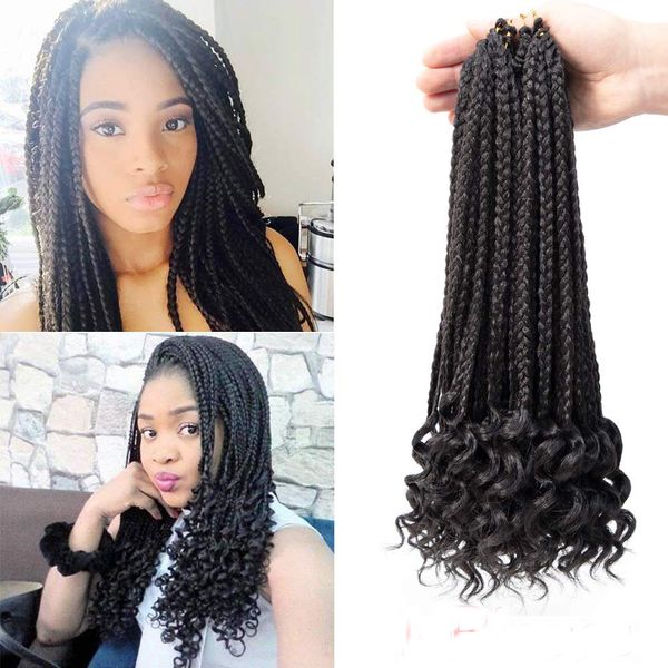 2019 Hot 18 Black Box Braids Crochet Hair With Curly Ends 24roots Pcs Goddess Box Braids Hair Extensions Kanekalon Fiber Braiding Hair Twist From