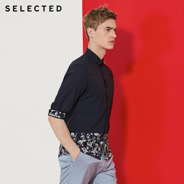 

men's cotton-blend slim fit printed 3/4 sleeves shirt s|418231522, White;black