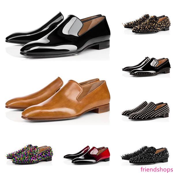 

2020 men luxury designer loafers dress shoes triple black red matte patent leather spike sneakers for business wedding flat bottoms