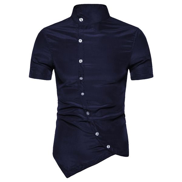 

heflashor 2019 men shirt summer personality oblique button irregular shirt men hip hop casual new short sleeve male shirts, White;black