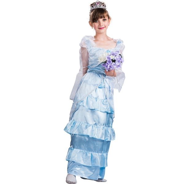 

girls blue bride costume fairytale fancy dress wedding party costume, Black;red