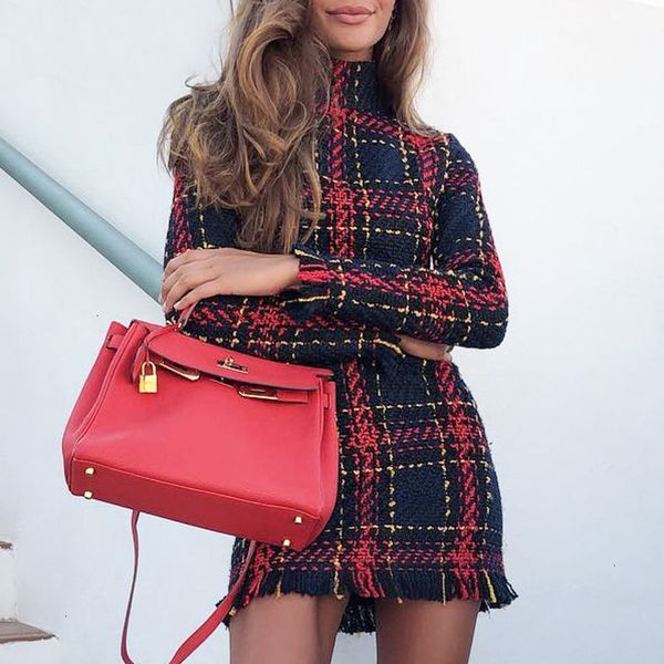 

plaid dress women clothes halter elegant plaid tweed women dress winter office lady warm christmas dress vintage dresses festa, Black;gray